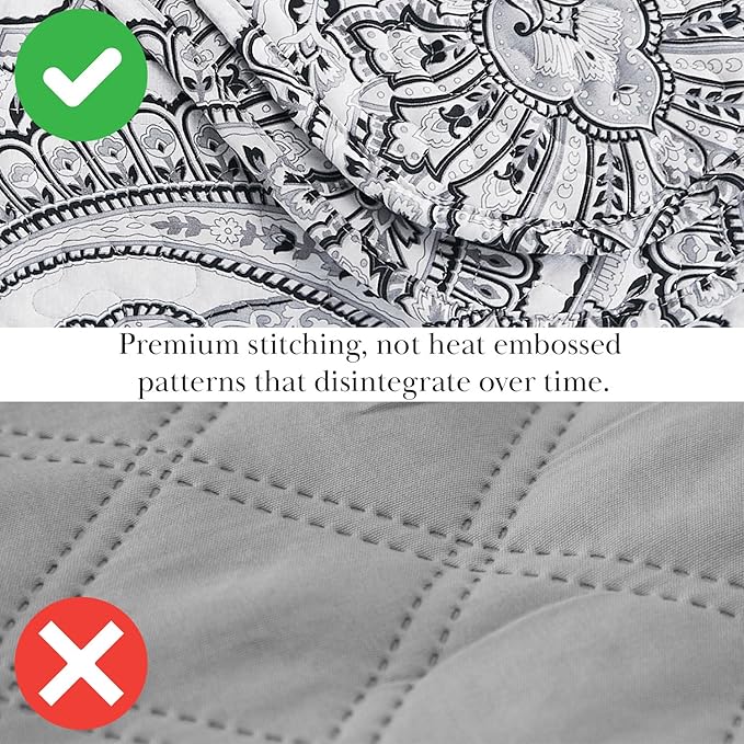 Southshore Fine Living, Inc. Boho King Quilt Set, Lightweight Bedspread, Summer Coverlet, 3-Piece Paisley Bedding Set with Two Matching Quilted Pillow Shams, California/King Quilts, Black