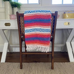Del Mex Classic Mexican Blanket, Large Authentic Woven Falsa Throw (70"x50"), Artisan Southwest Décor for Beach, Yoga, Outdoors (Orange/Pink/Blue)