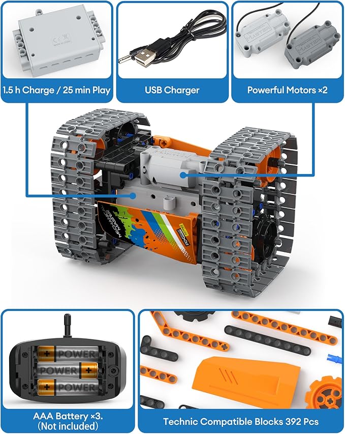 5 in 1 STEM Remote Control Building Kit, 392Pcs Blocks Erector Projects Set Toys for Kids Age 8-12, Build a Tank/Robot/AVT DIY Science Educate 6 7 9 10 11 Years Old for Boys & Girls Gift Ideas