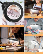 Flexible Gooseneck 2-in-1 Magnifying Glass with Light and Stand,10x & 5x Real Glass Lens Magnifying Lamp, 5 Color Stepless Hands-Free LED Desk Lamp with Clamp for Painting, Crafts, Reading (White)