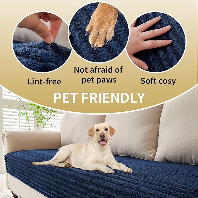 HAOMAIJIA Waterproof Couch Cover for Dogs Washable,Faux Fur Pet Couch Covers for Sofa,Soft Dog Bed Cover Non-Slip Couch Covers for 3 Cushion Couch Sofa Pet Friendly (Navy Blue, 35" x 82" 1 Pack)