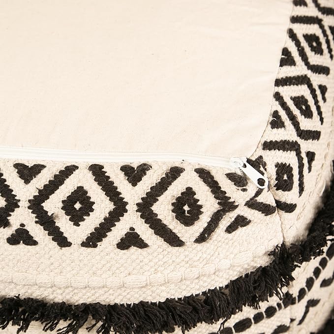 REDEARTH · Tufted Pouf Ottoman with Filler Textured Storage Cube Bean Bag Pouffe Footrest for Living Room, Bedroom, Nursery, Kidsroom; 100% Cotton (17.5"X17.5"X17.5", Geometric Craft Black)