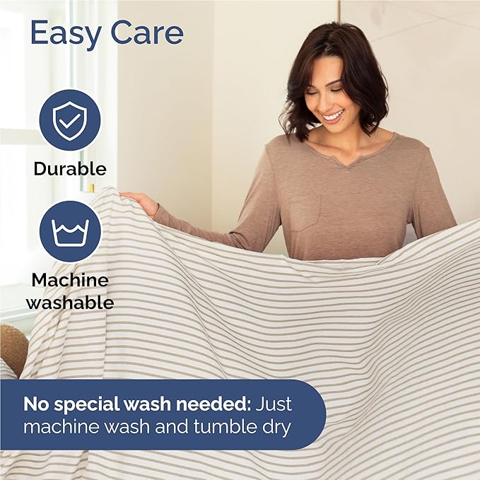 Full Sheets Set 6 Piece - Includes 4 Pillowcases - Bed Sheets Full Size - Soft Hotel Luxury Bedding - Cooling, Comfy & Breathable - 1 Flat & 1 Fitted & 4 Pillowcases w/ Deep Pockets - Beige Stripes