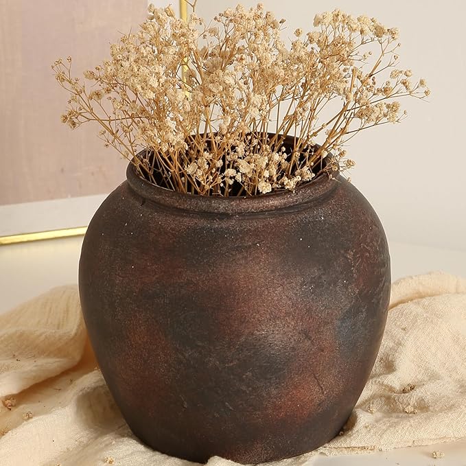 Farmhouse Vase for Home Decor, Vintage Rustic Terracotta Flower Vase Suitable for Home Decor, Living Room, Shelf, Dining Table. ZSHLXM