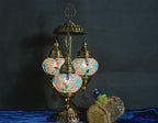 Mozaist Turkish Mosaic Lamp with Bulb – 3 Globe Tiffany-Style Moroccan Table Light (Multi-Colored)