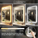 S·BAGNO LED Bathroom Mirror with Lights, 48''x28'' 3D Border Bathroom Vanity Wall Mirror with Bluetooth, Anti-Fog, Stepless Dimming, 3 Colors, Tempered Glass Lighted Vanity Mirror for Bathroom