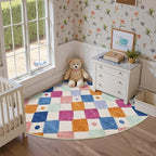 jinchan Kids Rug for Nursery 5ft Radius Corner Washable Area Rug Modern Colorful Quarter Circle Rug Soft Non-Slip Carpet for Bedroom Playroom Daycare Reading Nook Kitchen Classroom Berries on Cream
