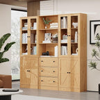 71" Tall Bookshelves Set of 3, 1 Bookcase with Drawers & 2 Bookshelves with Doors, Wooden Floor Standing Display Storage Shelves for Home Office, Living Room