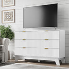 Fluted 6 Drawer Dresser, 47.2" Wide Modern Boho Chest of Drawers, Wooden Storage Dresser TV Stand for Bedroom, Living Room, Closet, Hallway, Curved Profile Design