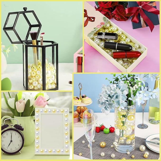 200 PCS Yellow Vase Fillers, Pearls Bead for Centerpieces Vases, 10/14/20 MM No Hole Beads, Fake Pearls for Wedding Birthday Anniversary Theme Party Table Centerpieces Decor