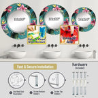 Symmetric Cubes in Deep Cobalt Blue - Geometric Maze - 32 Inches - Round Decorative Wall Mirror for Bathroom, Bedroom, Entryway, Living Room, Vanity Room and Modern Décor