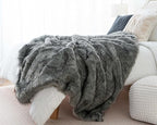 BATTILO HOME Wolf Faux Fur Blanket, Extra Large Fox Fur Throw Blankets for Couch, Bed, Super Soft, Fluffy, Eelegant, Grey with Black Tips Blanket Reversible to Plush Velvet, (Grey, 60"x80")