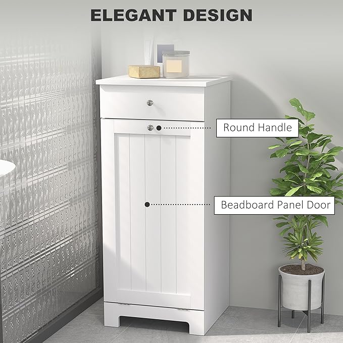HOMCOM Laundry Hamper with Removable Basket, Tilt Out Hamper with Drawer and Beadboard Door, Bathroom Storage Cabinet, White