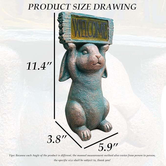 Rabbit Solar Welcome Garden Statues Outdoor Décor-Rabbit Figurines Solar LED Light Lawn Ornaments - Yard Decorations for Patio, Balcony, Backyard -Unique House Warming Gifts for Mom