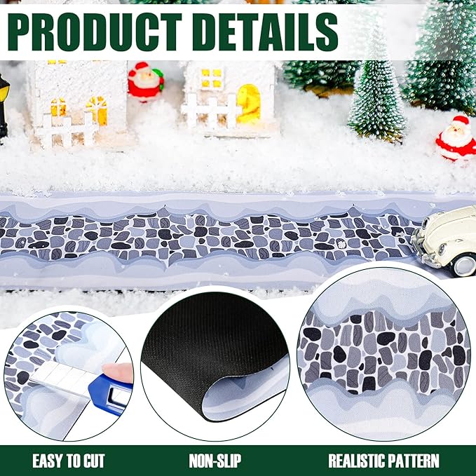 Jetec 2 Pcs Christmas Village Accessories Christmas Brick Snow Road Village Street Mat Decorations Snow Brick Mat for Home Garden Landscape, 4.7 x 47.2 Inch(Fresh Style)