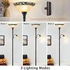 Torchiere Floor Lamps for Living Room, 70" Lamps for Living Room with Etched Glass Shade, Metal Pole & Heavy Base, Vintage Standing lamp Decor for Bedroom, Living Room, Office