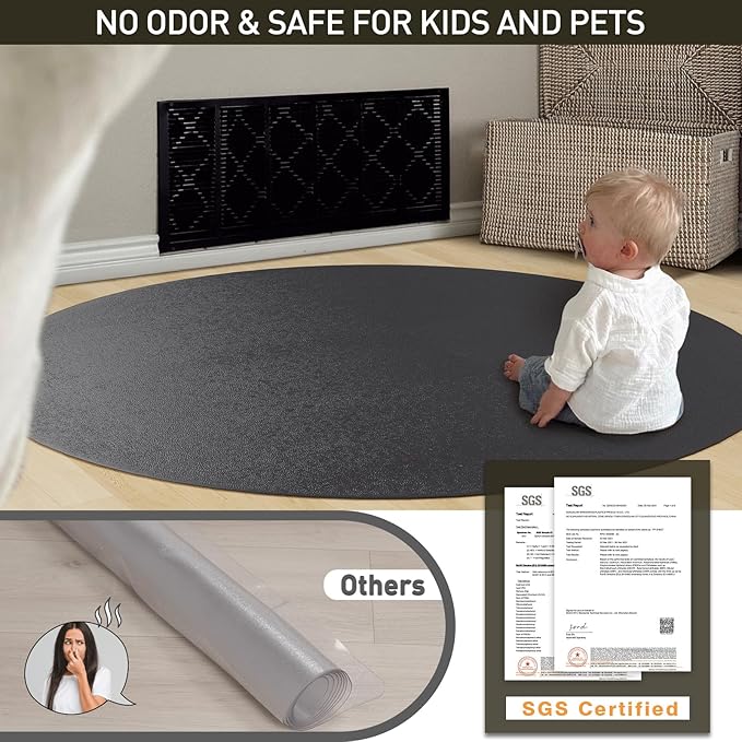 Black Plastic Floor Mat for Under Dining Table, 6ft Round No Slip Waterproof Vinyl Area Rug for Home, Anti-Spill Hard Floor Protector Cover for Living Room, Splat Mat for Under High Chair