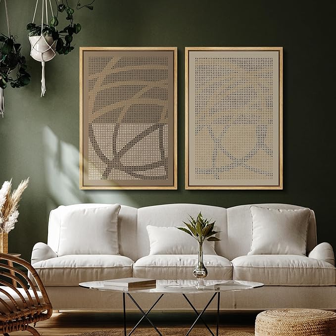 SIGNFORD Framed Canvas Print Wall Art Set Geometric Dot Patterns Earthy Beige and Brown Contrast Illustration Modern Art Decorative Nordic Nature for Living Room, Bedroom, Office - 16"x24"x2 Natural