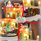 Bdor Christmas Village House with Rotating Train – Lighted Musical Xmas Tabletop Decoration with Santa Sleigh & LED Lights – Electric or Battery Operated Christmas Scene Décor, 9"x9"x9"