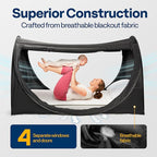 VIVOHOME Pop-Up Bed Tent Twin Size, Privacy Bed Canopy with 4 Doors and Mosquito Mesh, Breathable All Black Sleeping Tent for Kids and Adults