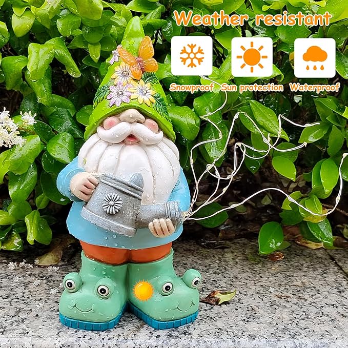 Solar Watering Can Gnome Light Waterproof - Funny Gnome Mother' s Day Gifts for Mom Women Solar Outdoor LED Lights Resin Large Garden Gnomes Statues Decor Lantern Figurines Decorations Indoor Porch