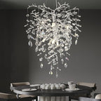 Silver Crystal Tree Branches Chandelier,21 Inchs 6 Lights Modern Round K9 Crystal Chandeliers for Dining Room, Bedroom, Living Room, Foyer,Kitchen Island,Bathroom