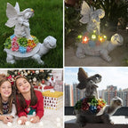 Garden Statues Outdoor Decorations Solar Turtle Angels Decor with Succulents LED Lights Garden Ornaments Figurines for Patio Yard Lawn Gifts for Women Grandma