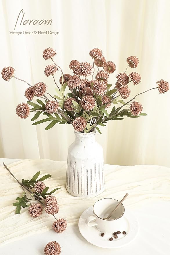 Floroom 5pcs Light Taupe Faux Silk Mums Artificial Flowers, Bulk Fake Small Mini Chrysanthemums with Stems for DIY Wedding Centerpieces Floral Arrangements Vase Fillers Home Decorations