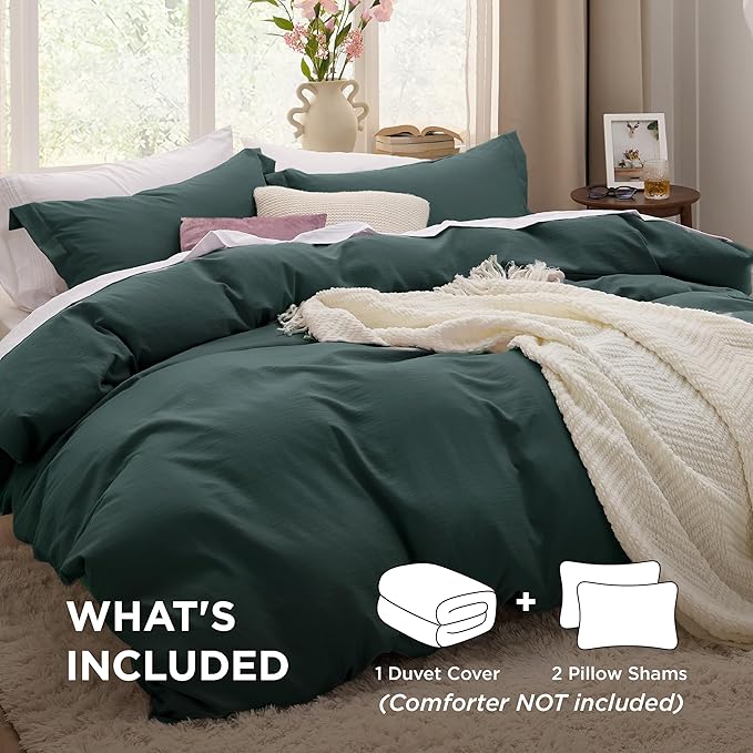 Bedsure Forest Green Duvet Cover King Size - 3 Pieces Prewashed Cotton-Like Extra Soft Bedding Set, Includes 1 Duvet Cover 104x90 Inches with Zipper Closure & 2 Pillow Shams, Comforter Not Included