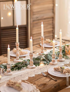 Wooden Candlestick Holders Rustic: Farmhouse Wood Taper Candle Holders Boho Candle Sticks Holder Fall Decor for Dinning Table Mantle Party Holiday Christmas Wedding Home Set of 6