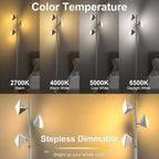 PARTPHONER RGB Tree Floor Lamp for Living Room, Stepless Dimmable Tall Standing Lamp with Remote, Touch Control and 3 Rotatable Light, Bright LED Lights for Bedroom with 4 Color-Changing, Sliver