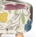 Asense Small Round Ottoman Foot Rest Stool Linen Padded Seat Footstool Ottoman with Anti-Slip Wooden Legs (Flower,Linen)