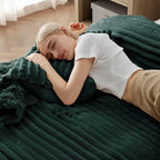 Bedsure Fluffy Duvet Cover Set - Ultra Soft Plush Shaggy Comforter Cover King Size, Warm Flannel Fleece Bed Sets for Winter, 3 Pieces (Striped Pattern, Forest Green)