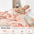 Boho Throw Blanket for Bed - 100% Pure Cotton Ultra Soft Rustic Quilt - Farmhouse Decor Bed Blankets, All Season Rustic Throw for Sofa Couch Chair(60''×80'', Floral)