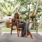 CAMILSON Outdoor Rug 9x12 Modern Area Rugs for Large Indoor and Outdoor Patios and Porches - Waterproof Washable Non-Shedding Easy-to-Clean Outside Carpet (9 x 12, Medallion - Grey/White)