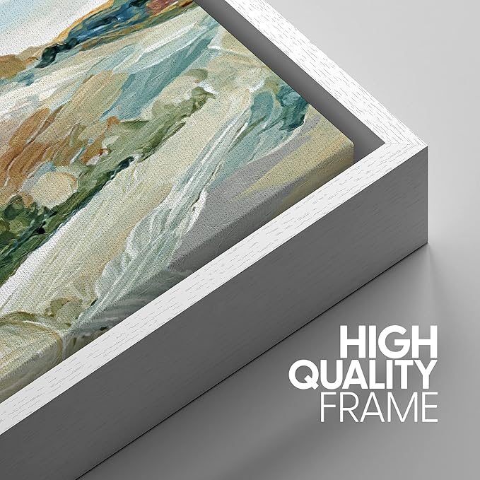 SIGNWIN Framed Canvas Print Wall Art Set Pastel Watercolor Blue Sky Mountain Range Landscape Nature Wilderness Illustrations Modern Art Decorative Scenic Relax/Calm for Bedroom - 24"x36"x3 White