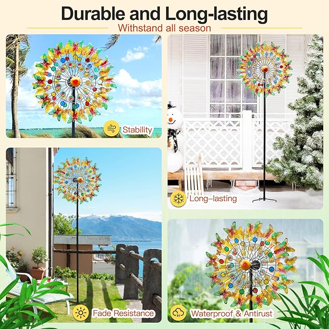 Lairander Butterfly Outdoor Wind Spinners, 84'' Large Garden Wind Spinner, Metal Yard Art Wind Sculptures & Spinners, Garden Decor for Outside Yard Ornaments Clearance Gift for Family