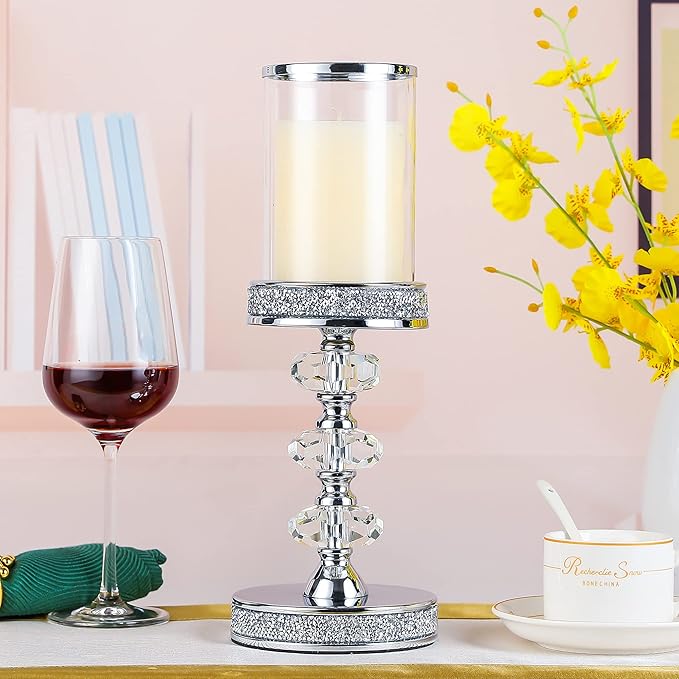 Candle Holder, Pillar Candle Holders, Crystal Candlesticks Holder for Wedding, Parties, Events, Chirstmas,Home Decor, Table Centerpieces CH048LD