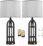 Seealle Table Lamp for Living Room Set of 2 - Bedside Lamp for Bedroom with USB C+A & Outlet, Farmhouse Lamps for Night Stands, 3-Way Dimmable Touch Lamps for Living Room with Grey Shade