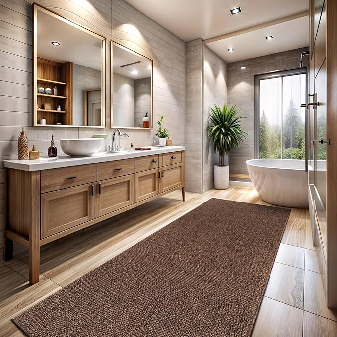 CAMILSON Indoor and Outdoor Runner Rug Brown Solid Boho Woven Design Easy-Cleaning Non Shedding Fiber Living Room Bedroom Garden Patio and Kitchen Washable Outside Carpet Alfombras (2x7)