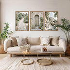 Aurlan Neutral Italy Countryside Landscape Framed Wall Art(16"x24"), 3PCS Vintage Mediterranean City Photography Gallery Canvas Artwork, Large Old Town Architecture Travel Decor Prints for Office Bedroom