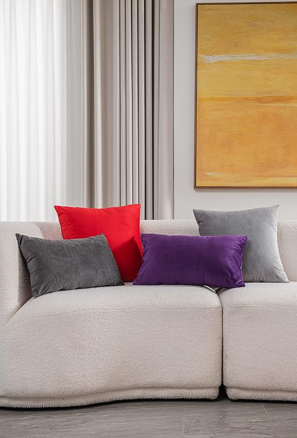 12x20 Throw Pillow Cases Purple: 2 Pack Cozy Soft Velvet Rectangular Decorative Pillow Covers for Farmhouse Home Decor