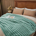 NEWCOSPLAY Faux Fur Throw Blanket New Sage Green 3D Ribbed Plush Thick Warm Blanket for Couch Sofa Bed 850GSM (New Sage Green Ribbed, Throw(50"x60"))