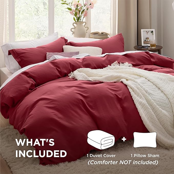 Bedsure Red Duvet Cover Twin/Twin XL Size - 2 Pieces Prewashed Cotton-Like Extra Soft Bedding Set, Includes 1 Twin Duvet Cover 68x90 Inches with Zipper Closure & 1 Pillow Sham, No Comforter