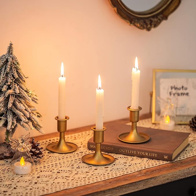 Sziqiqi Gold Candle Holders for Candlesticks Set of 2 - Small Taper Candle Holders for Wedding Centerpiece Candle Stick Stands for Candlelight Dinner Table Christmas Mantel