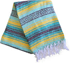 Del Mex Classic Mexican Blanket, Large Authentic Woven Falsa Throw (70"x50"), Artisan Southwest Décor for Beach, Yoga, Outdoors (Teal/Yellow)