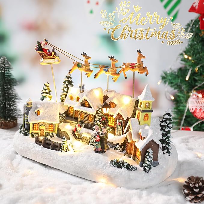 Bdor Christmas Village Lighted Decoration Musical Animated Display Christmas Collectible Santa Deer Battery Operated Indoor Decor