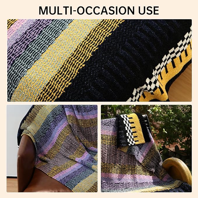 Soft Chenille Yarn Throw 36"x48", Handmade Knit Throw Blanket, for use in All Seasons, Soft Cozy Warm Knitted Blanket for Bed Sofa, Couch Chair, Living Room(1.76Ib)