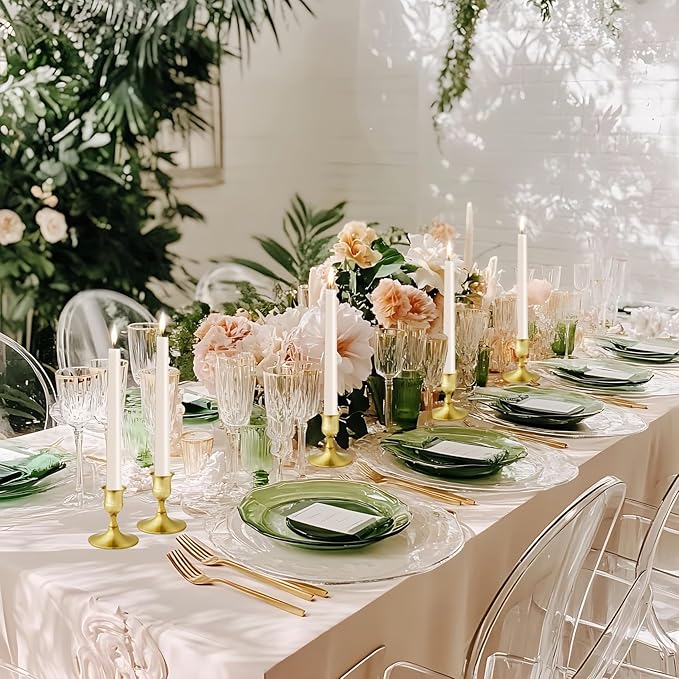 Vintage Brass Gold Taper Candle Holders, Set of 12, Metal Taper Candlestick Holder for Dinner Room Table Centerpiece, Wedding Reception, Festive,Mantel Decoration, Home Decor (Brass Gold, Set of 12)