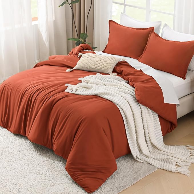 Litanika Oversized King Comforters Burnt Orange Super King Size, 3 Pieces Lightweight Solid Bedding Comforter Set, All Season Fluffy Bed Set (120x120In Comforter & 2 Pillowcases)
